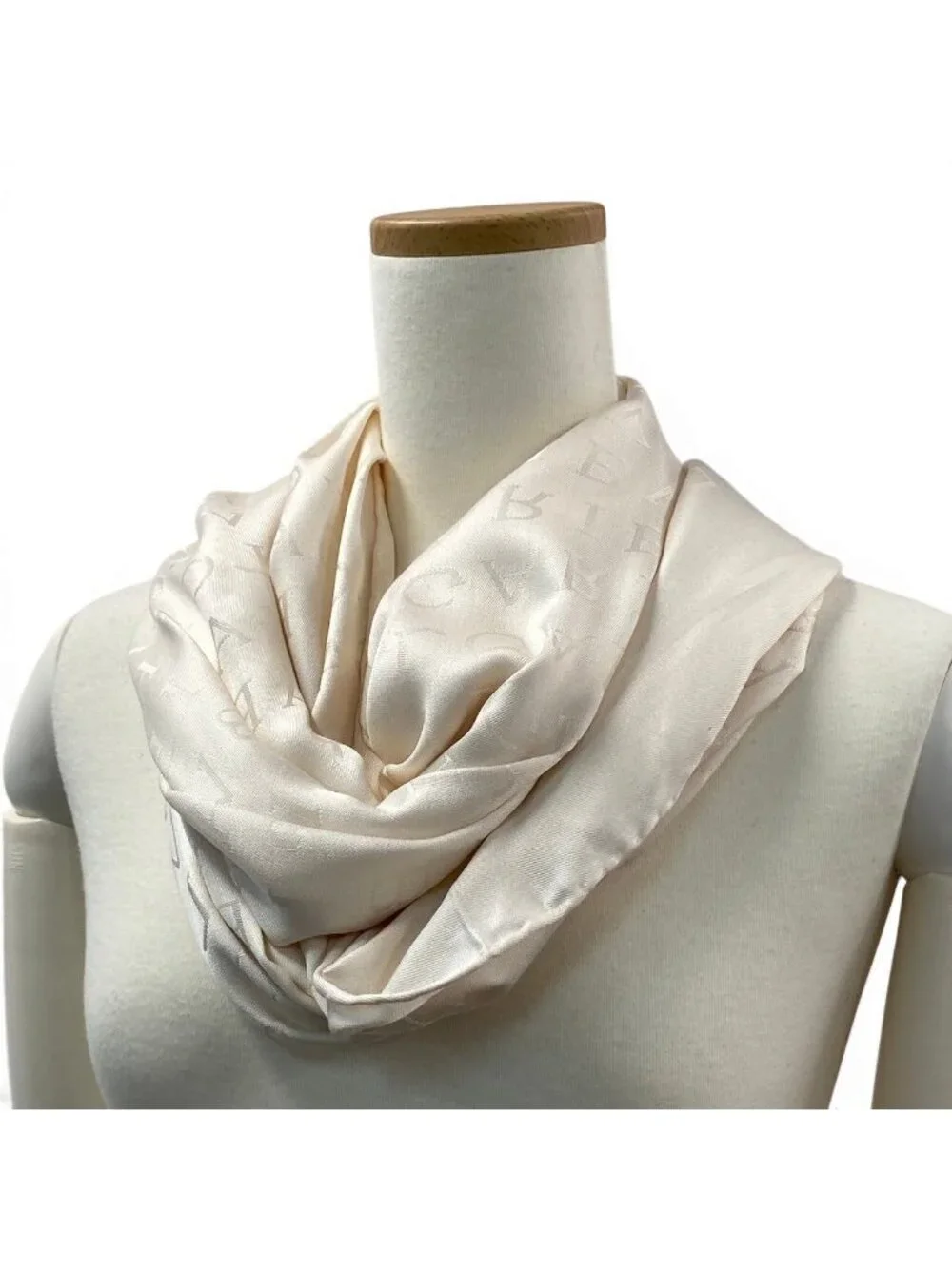 Bvlgari E8 Silk Shawl Logo Fringe Ivory Scarf